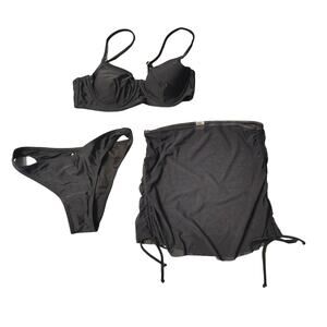 Cabana del Sol Swimsuit Bikini 3 Piece Skirt XS Black NWOT